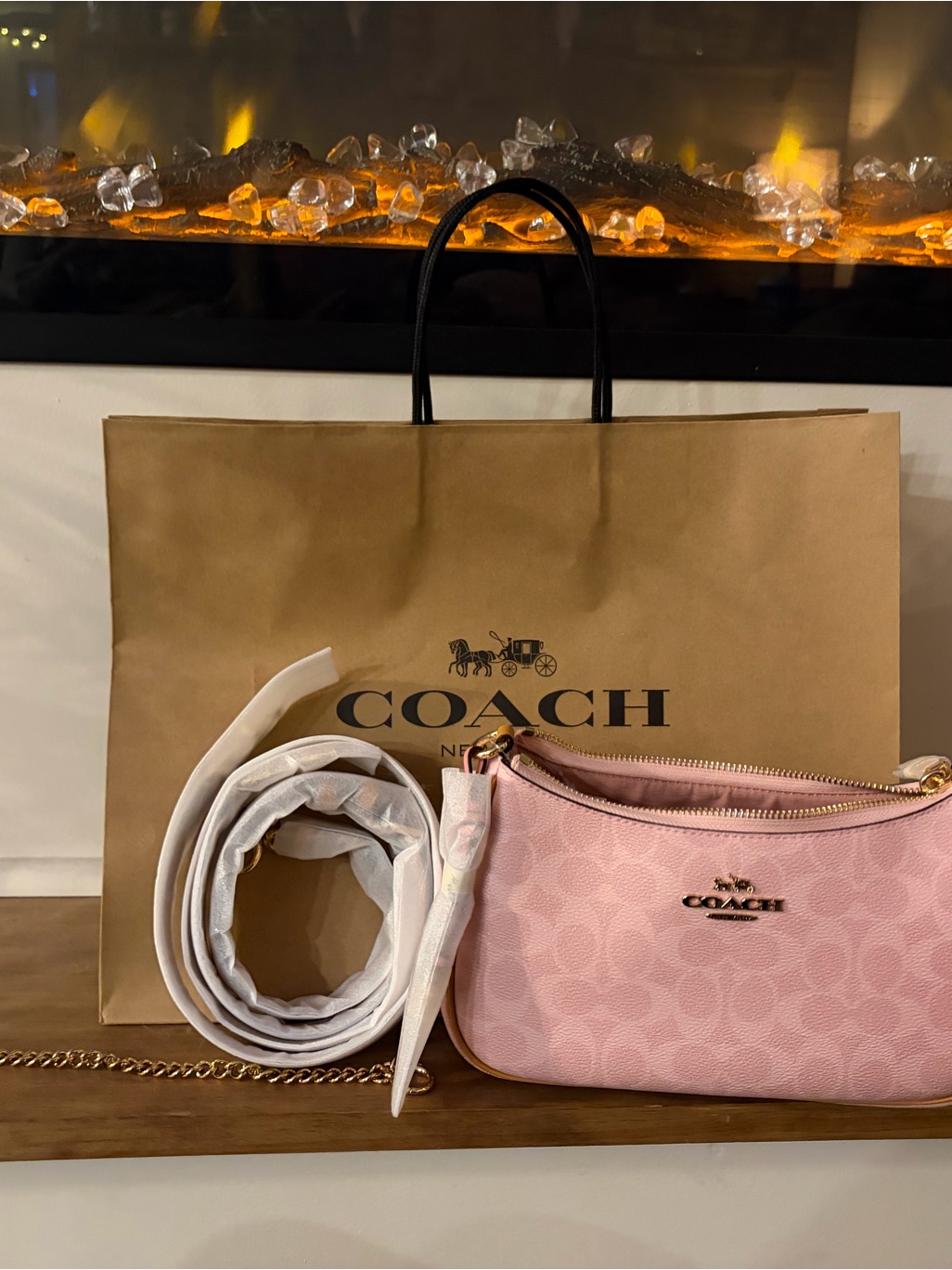 Coach Pink Signature Small Crossbody With Gold Hardware